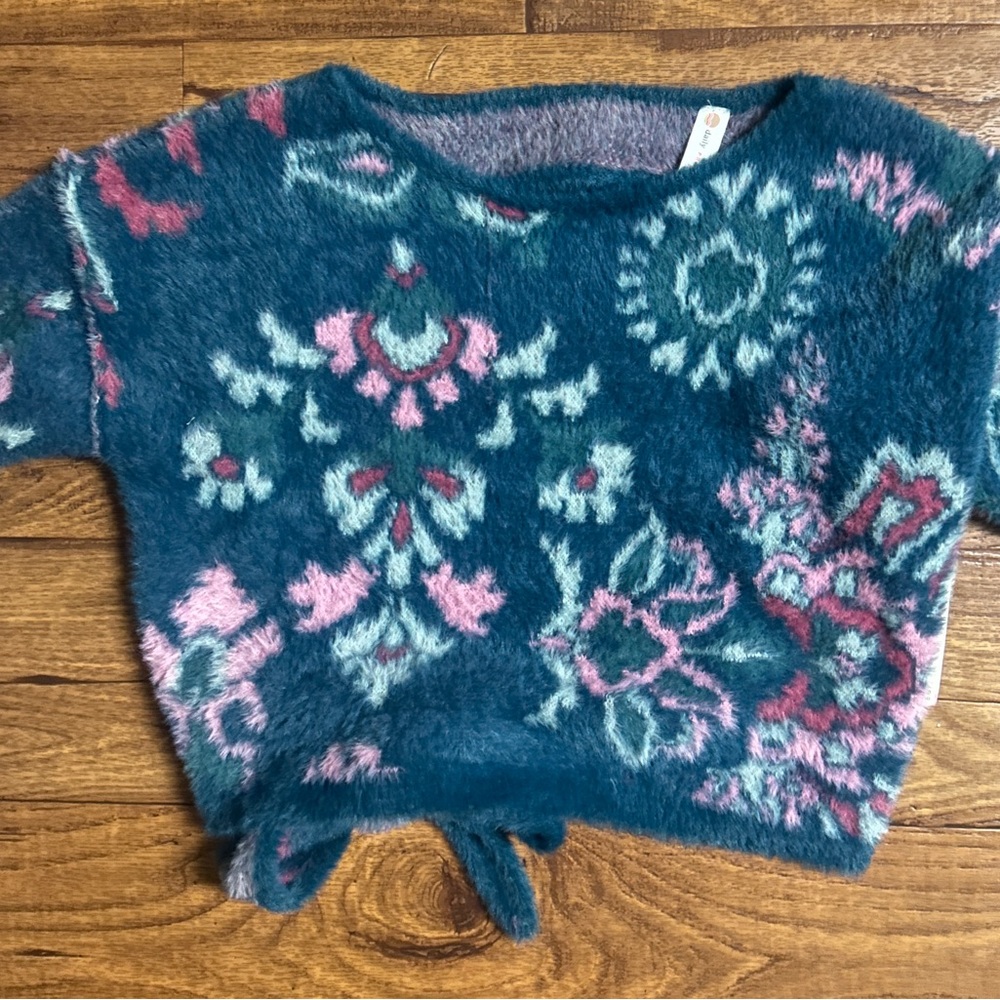 Anthropologie (Daily Practice) ~ Small ~ Blue/Pink Floral ~ Fleece Crop Sweater - Picture 10 of 16